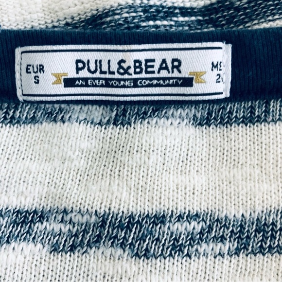 Pull & Bear Cropped Striped Knit Sweater Shirt Top White Navy Blue S - Picture 3 of 5